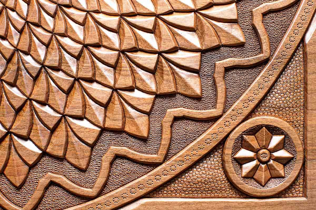 The backgammon board opened to show the wooden playing surface