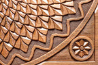 The backgammon board opened to show the wooden playing surface