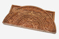 Master-carved walnut backgammon board with the Maya calendar in deep relief, propped open