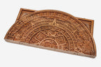 Master-carved walnut backgammon board with the Maya calendar in deep relief, propped open