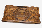 Armenian backgammon set carved with Garni temple above the gorge