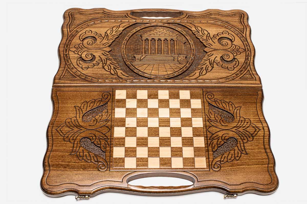 Armenian backgammon set interior with carved points