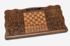 Angled view of the Georgian coat of arms deluxe backgammon board