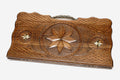 Carved beechwood backgammon board with an octagon ornament and ornate bronze handle, propped open