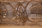 The backgammon board opened to show the wooden playing surface