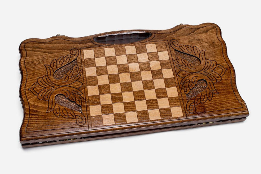 St. Hripsime backgammon set folded, carved church and walls showing