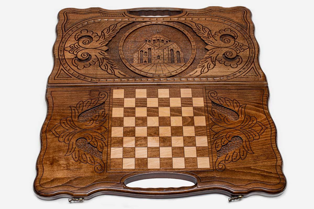 Armenian backgammon set interior with carved points