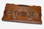 Armenian backgammon set carved with Etchmiadzin Cathedral in bronze detail
