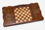 Etchmiadzin backgammon set folded, bronze-toned domes showing