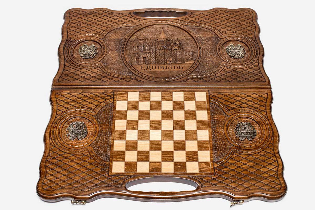 Armenian backgammon set interior with carved points