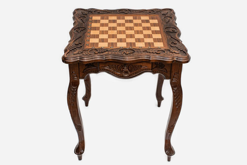 Handmade wooden chess table with the 23.6 inch / 60 cm playing surface
