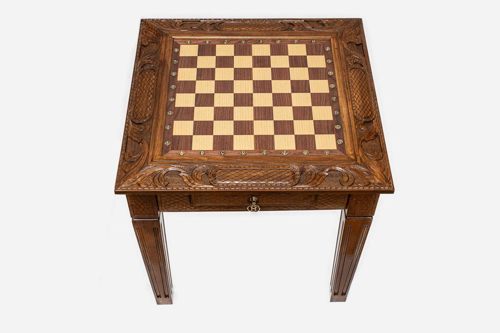 Luxury classic chess table open to the 23.6 inch / 60 cm playing surface