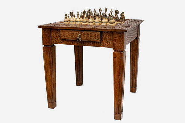 Chess Table - Classic with Bronze Pieces - handmade wooden games table