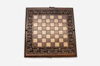 Precise lattice carving on a travel chess board - detail