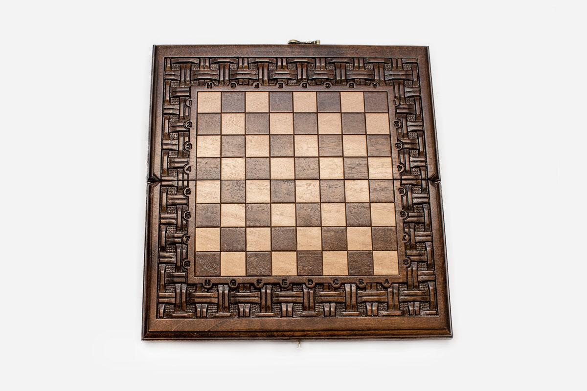 Precise lattice carving on a travel chess board - detail