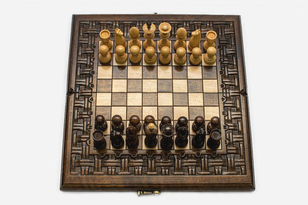 Travel Chess Set with Lattice - handmade wooden chess set