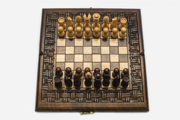 Travel Chess Set with Lattice - handmade wooden chess set