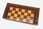 Carved wooden chess set with carrying bag - full set