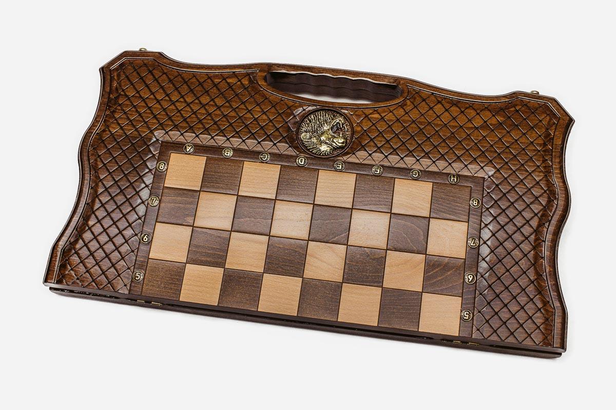 Luxury lion chess backgammon set with 32 pieces and 32 checkers