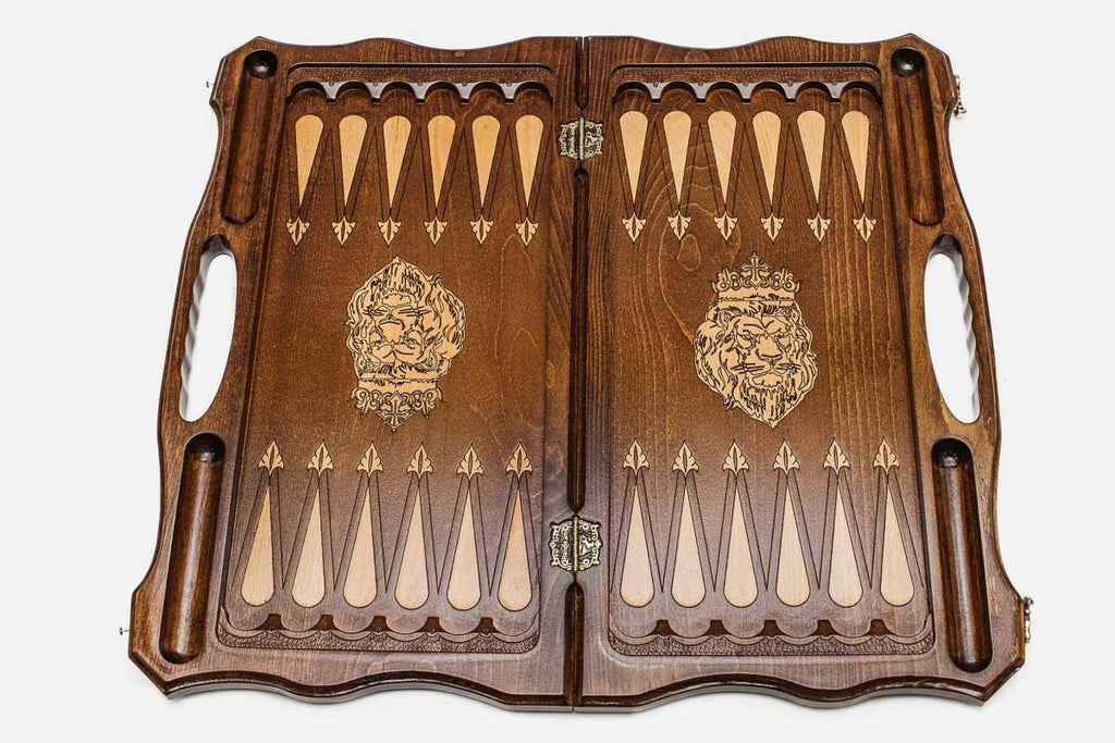 Chess set open with the backgammon playing field inside - 23.6 inch / 60 cm