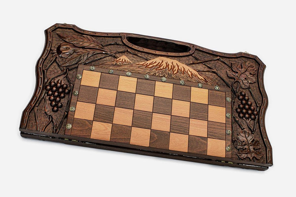 Chess set open with the backgammon playing field inside - 23.6 inch / 60 cm