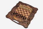 Luxury Armenian chess backgammon set with pieces, checkers, dice and carrying bag