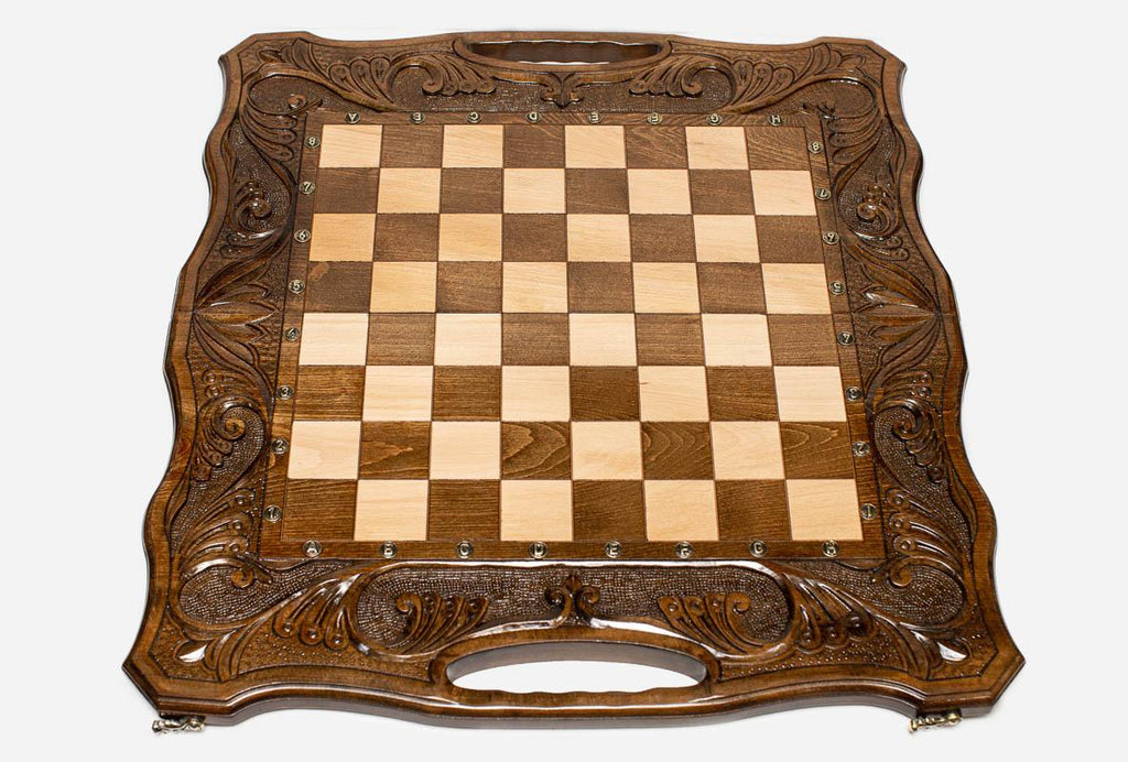 Chess set open with the backgammon playing field inside - 23.6 inch / 60 cm