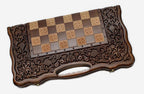 Grand pomegranate and grapevine chess set folded with bronze hinges and clasps