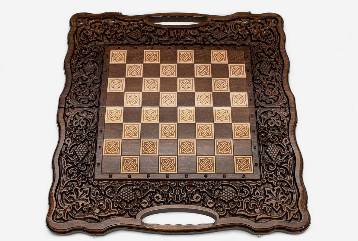 Chess set open with the backgammon playing field inside - 23.6 inch / 60 cm