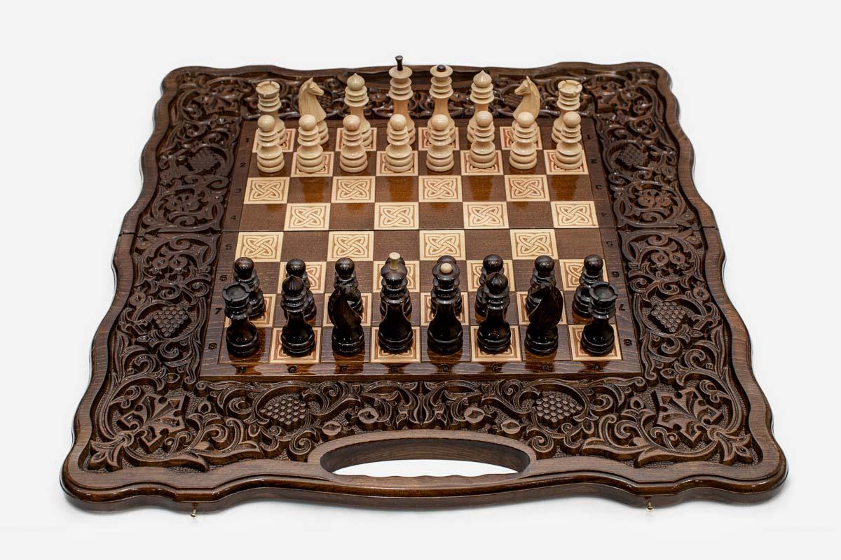 Luxury Chess Set with Pomegranate and Grapevine - handmade combo board