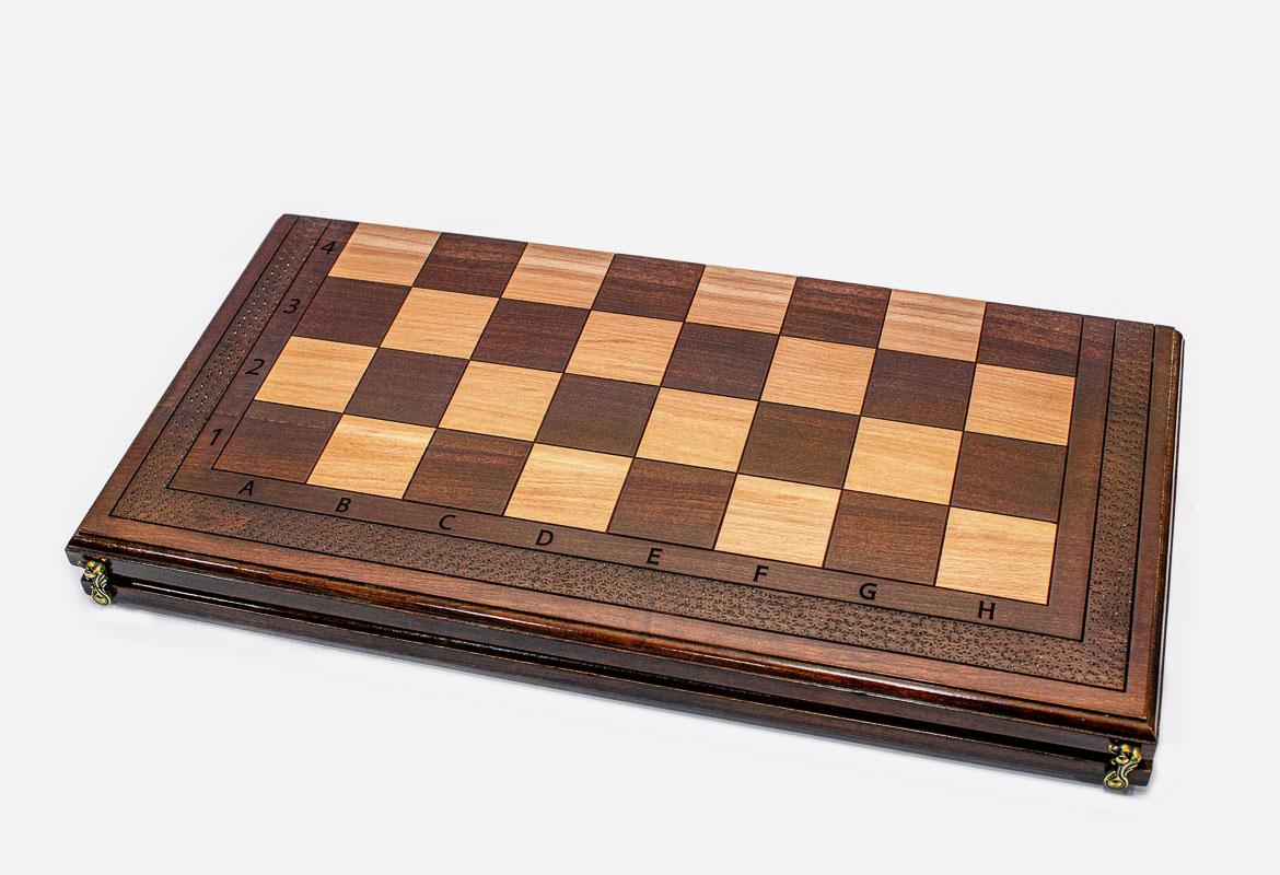 Figural bronze chess pieces on wooden bases - luxury chess set detail
