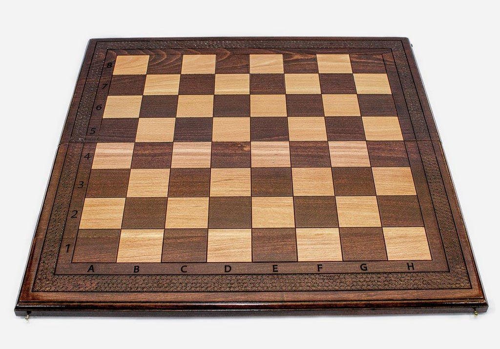 Classic chess set with bronze pieces folded with bronze hinges and clasps