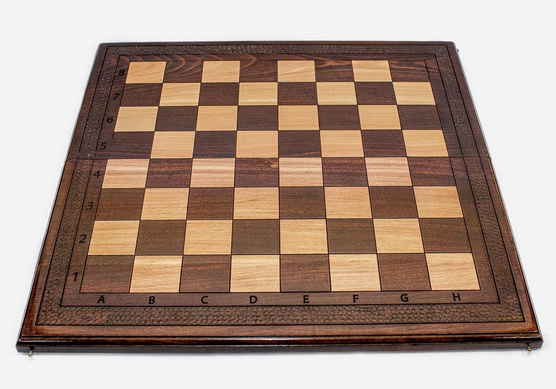 Classic chess set with bronze pieces folded with bronze hinges and clasps