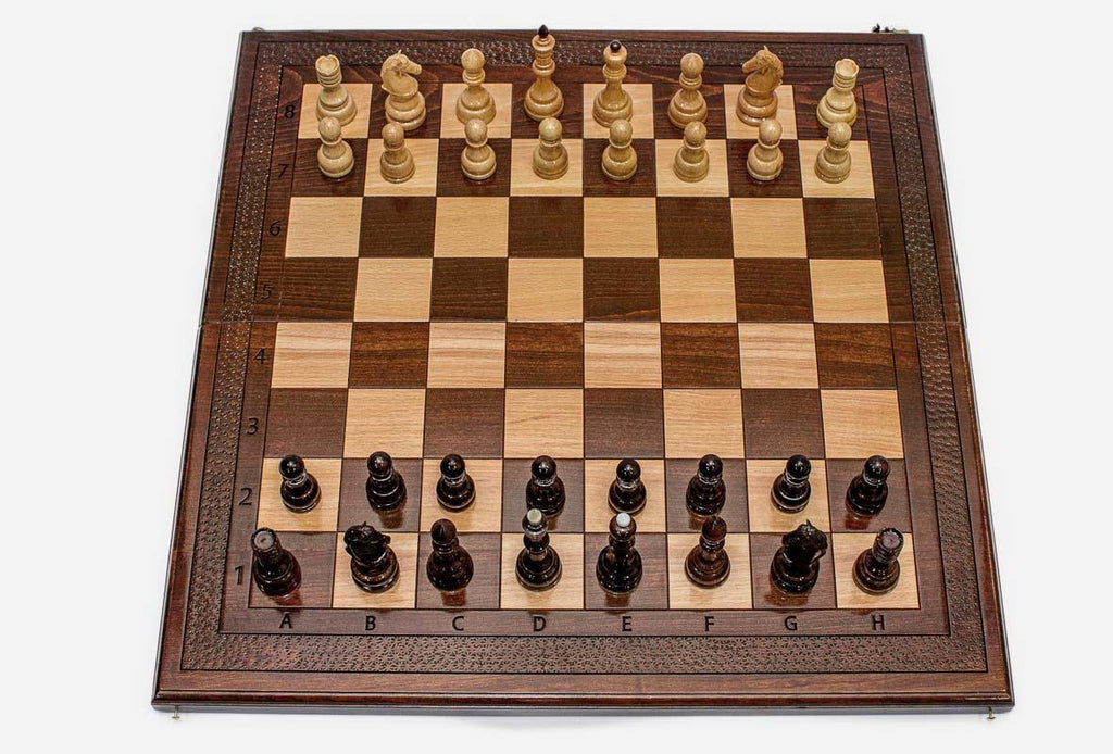 Luxury chess set with bronze pieces, 23.6 inch / 60 cm - handmade chess board