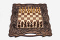 Luxury Walnut Chess Set with Pomegranate and Grapevine - handmade combo board
