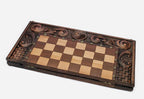 Handmade chess set open to the 23.6 inch / 60 cm playing field