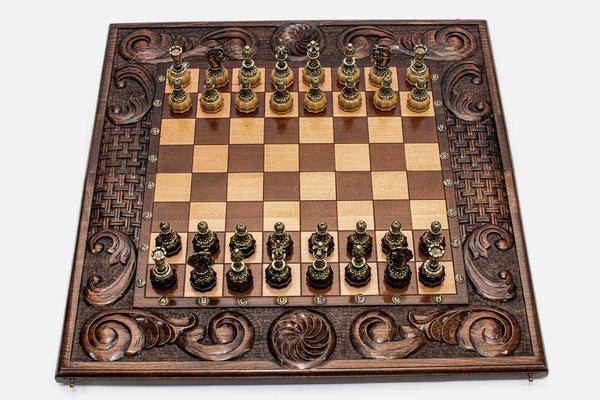 Luxury Chess Set with Eternity Knot and Bronze Pieces - handmade chess board