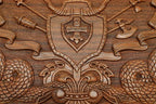 The backgammon board opened to show the wooden playing surface