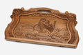 Master-carved walnut backgammon board with Mher tearing the lion's mane, propped open
