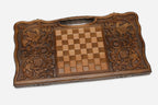 Angled view of the Russian coat of arms carved backgammon board