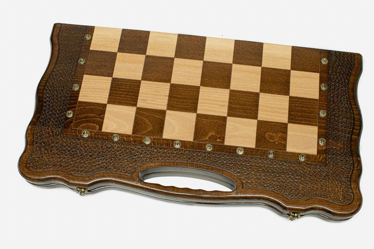 Luxury chess backgammon set with checkers, dice and carrying bag - full set
