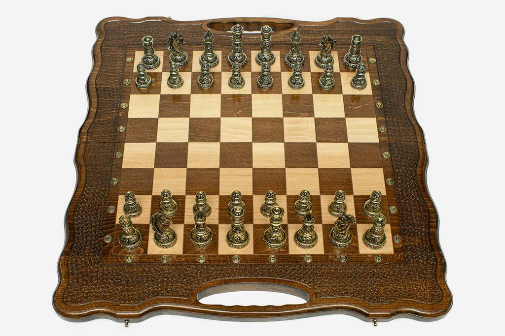 Luxury Chess Backgammon Set with Bronze Pieces - handmade combo board