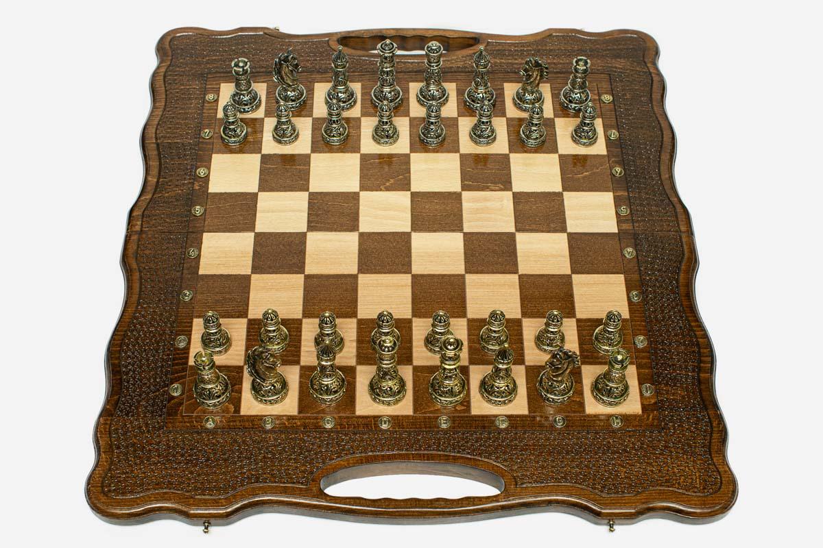 Luxury Chess Backgammon Set with Bronze Pieces - handmade combo board