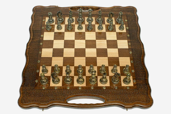 Luxury Chess Backgammon Set with Bronze Pieces - handmade combo board
