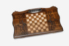 Angled view of the Garni temple compact backgammon board