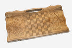 Angled view of the Garni temple walnut backgammon board