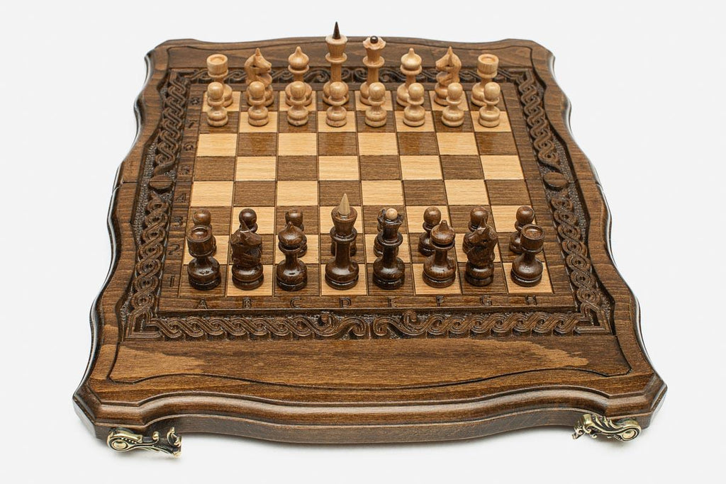 Travel Chess Set with Lattice Ornament - handmade wooden chess set