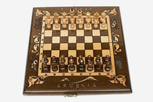 Armenian Travel Chess Set with Mount Ararat - handmade wooden chess set