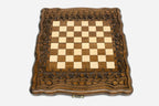 Handmade wooden chess set open to the 11.8 inch / 30 cm playing field