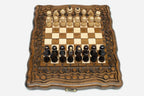 Travel Chess Set with Ornaments - handmade wooden chess set